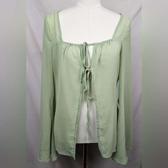 Princess Polly Sweaters - Princess Polly Green Mesh Tie Front Cardian Bell Sleeve Sz 10 Hippie Boho Fairy